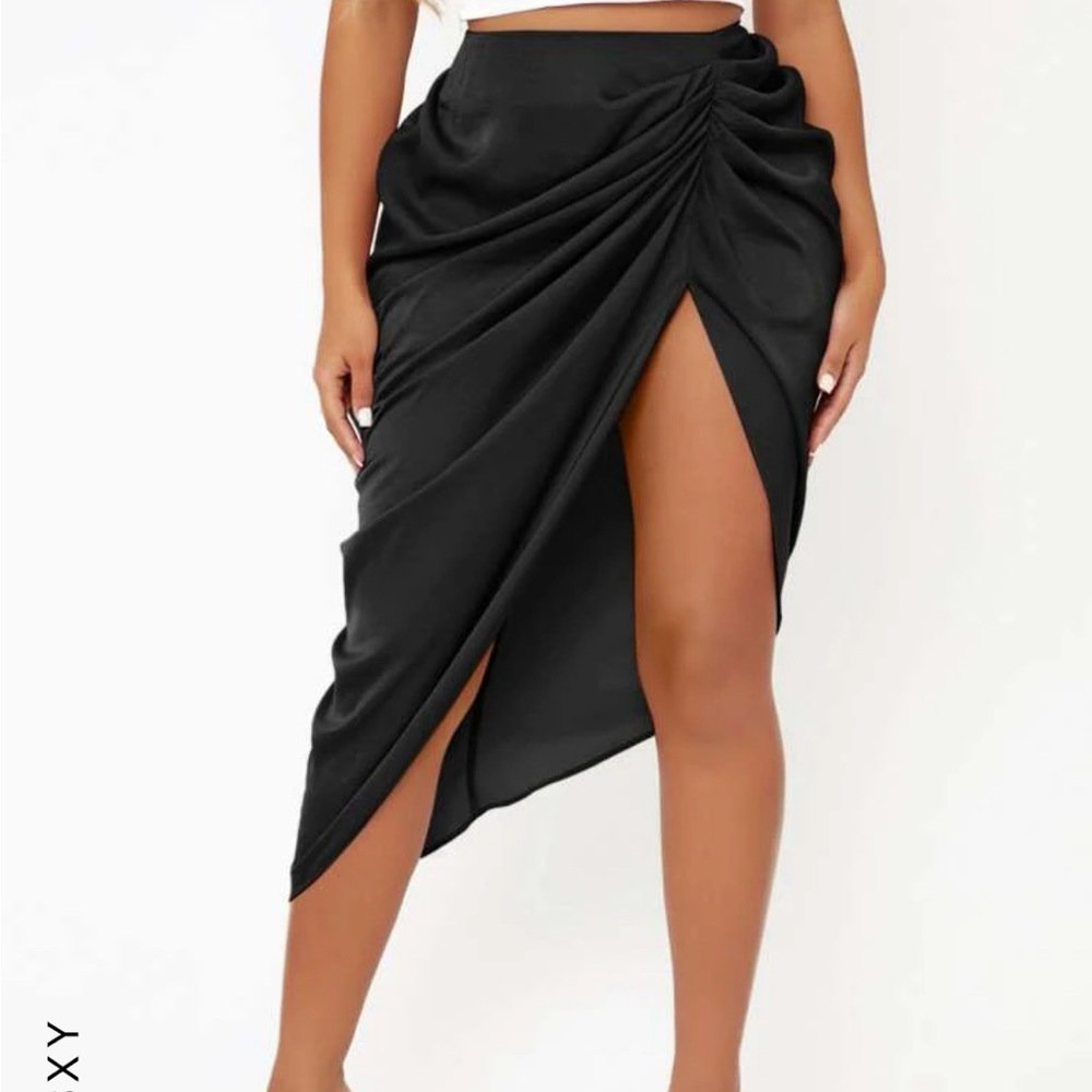 Ruched Asymmetrical Hem Skirt by SHEIN